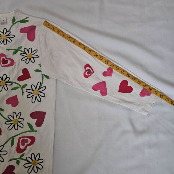 Michael Simon 100% Cotton Pink Red Embroidered Hearts Flowers Cardigan Medium - Picture 10 of 11